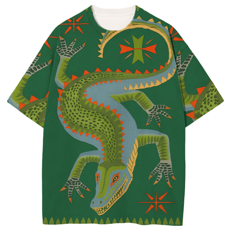 Lucky Crocodile Graphic Print T-shirt-ShawnCraft