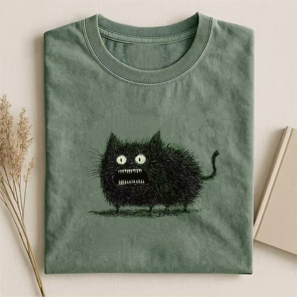 Scary Black Cat Monster Art T-shirt