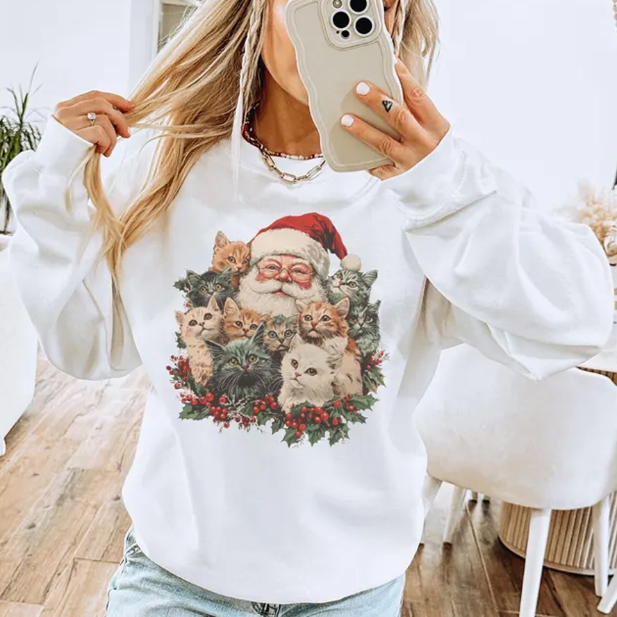 Retro Santa Claus & Kittens Christmas Sweatshirt-ShawnCraft