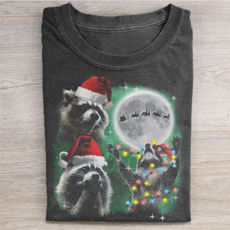 Three Raccoons With The Moon T-shirt-ShawnCraft