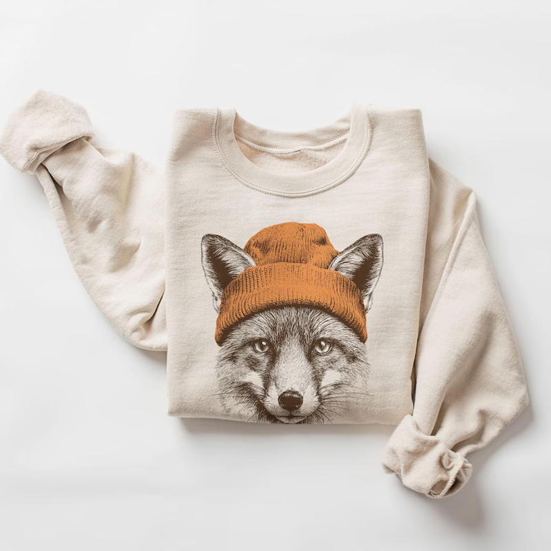 Cute Fox With Beanie Sweatshirt-ShawnCraft