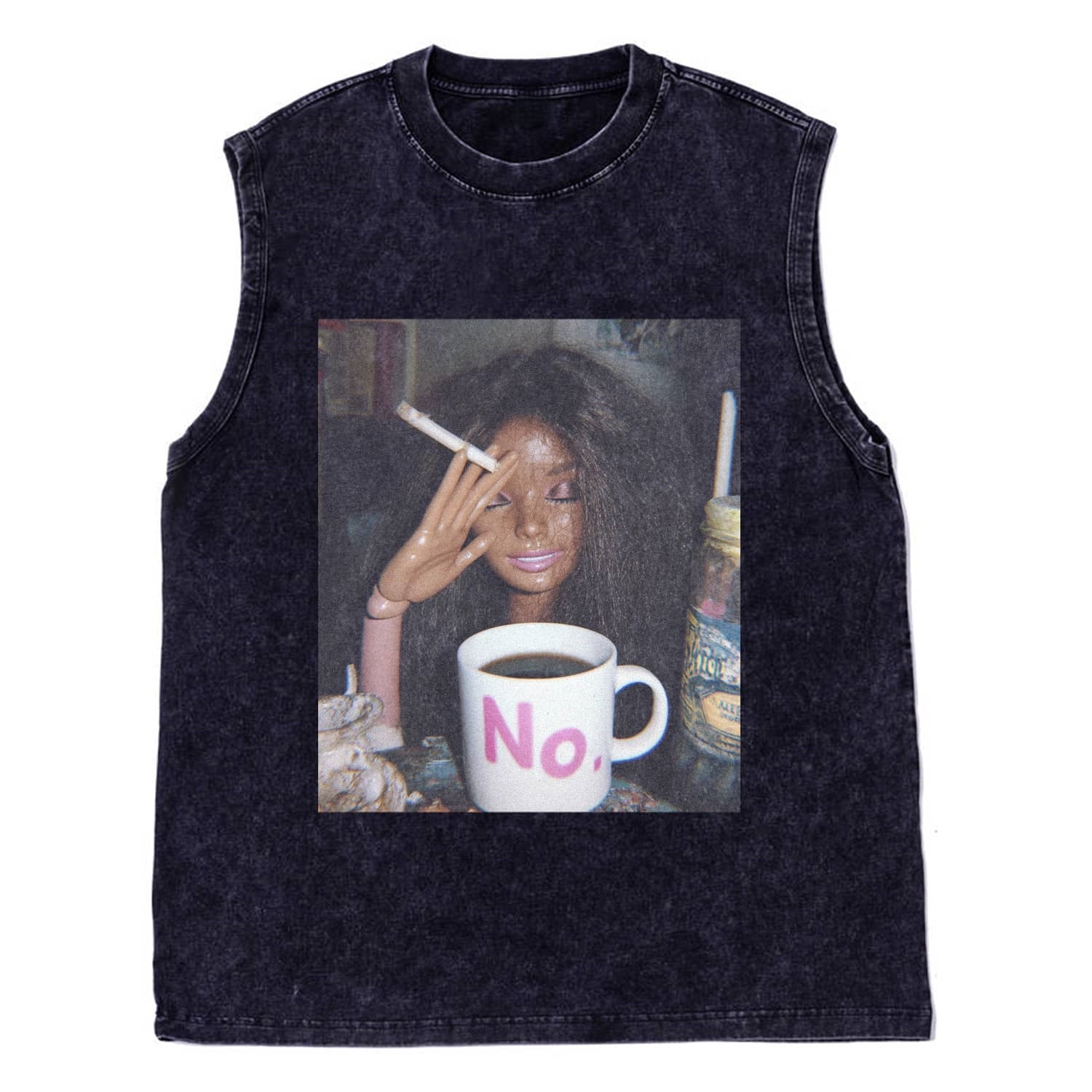 BLACK DOLL FACE SMOKING TANK TOPS
