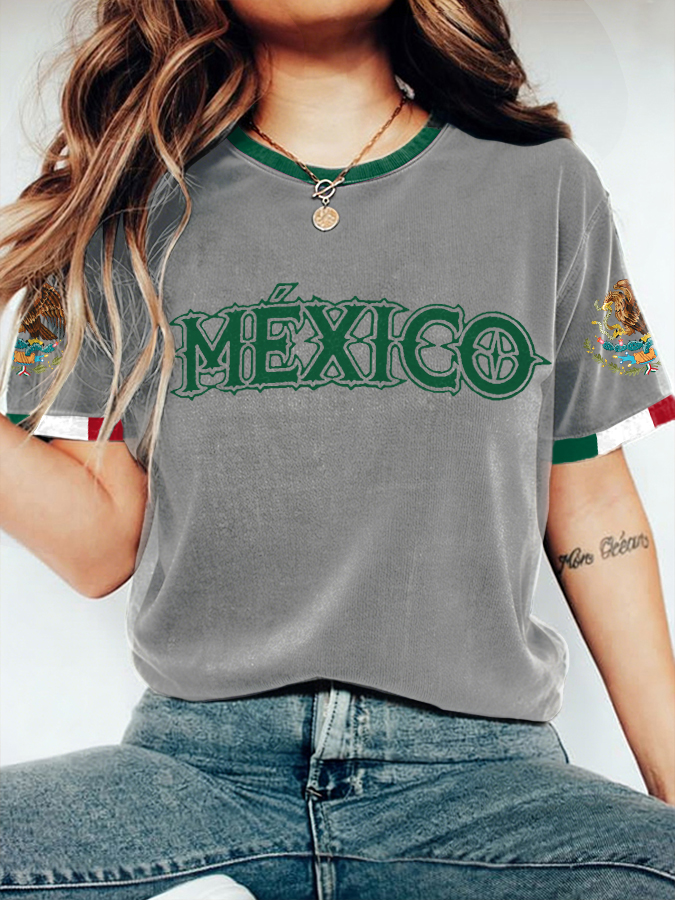 Women's Mexico Football Style Printed T-shirt