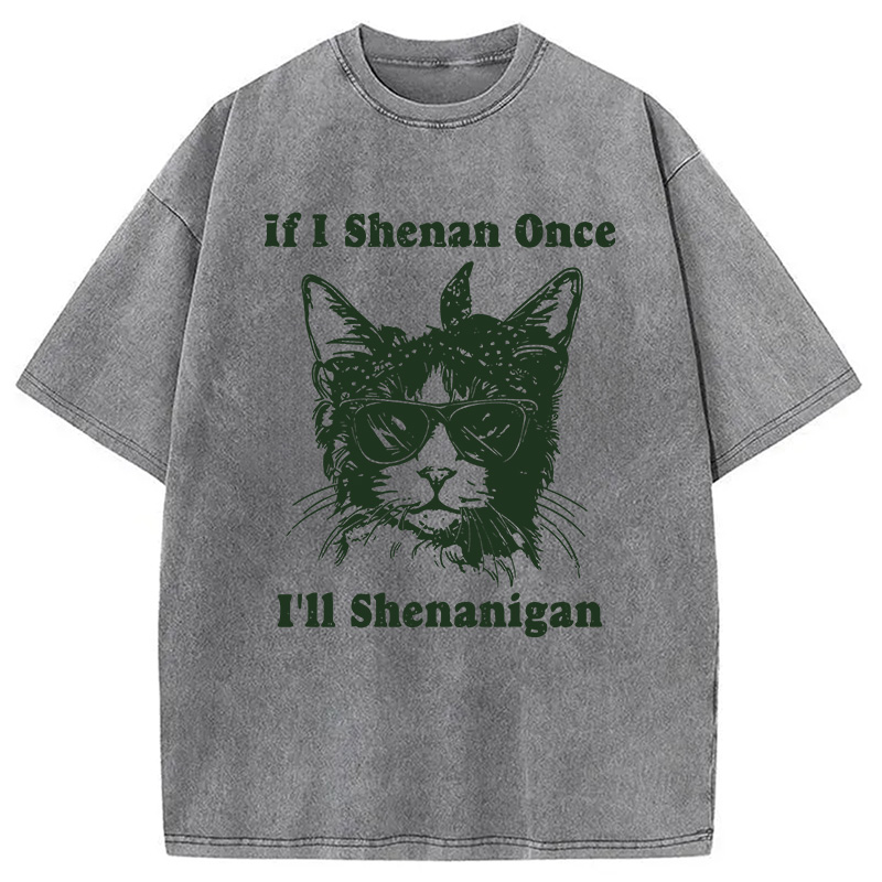 St. Patrick's Day Elegant Cat Washed T-Shirt-ShawnCraft