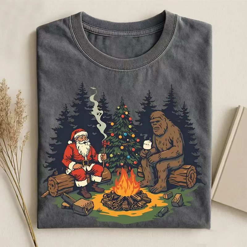 Santa and Sasquatch Camping T-Shirt-ShawnCraft