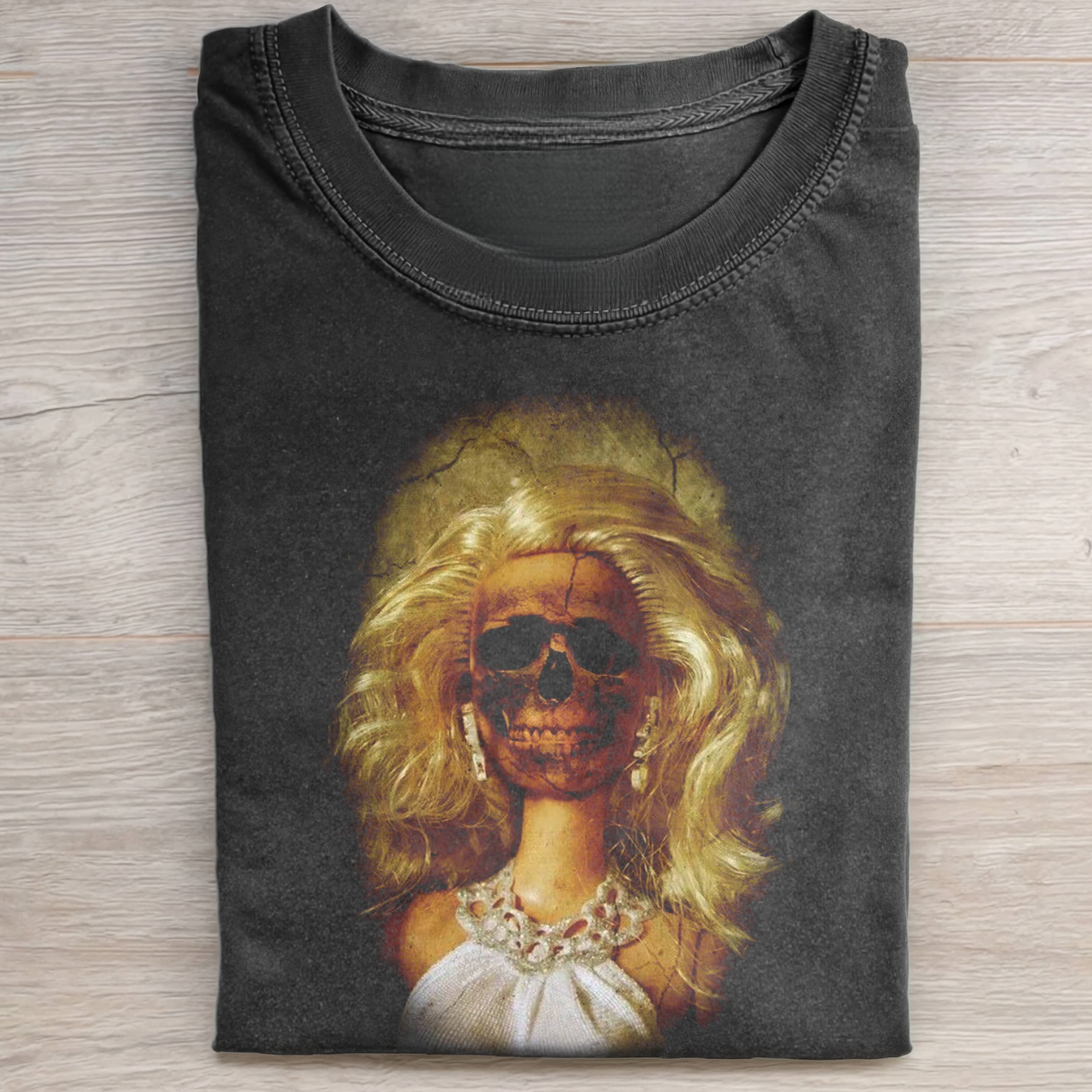 DARK SKULL Funny Doll FaceCORE MEME TEE