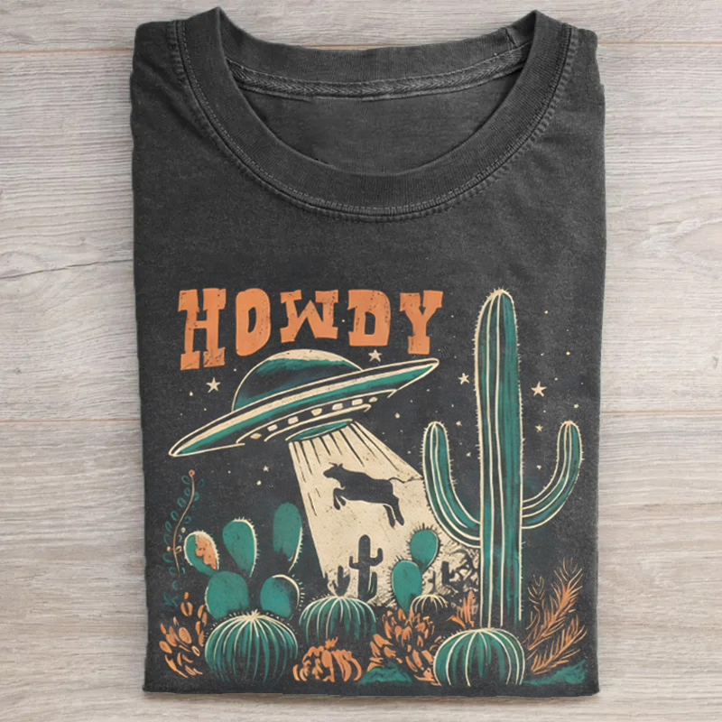 Howdy Western Cow UFO T-shirt-ShawnCraft
