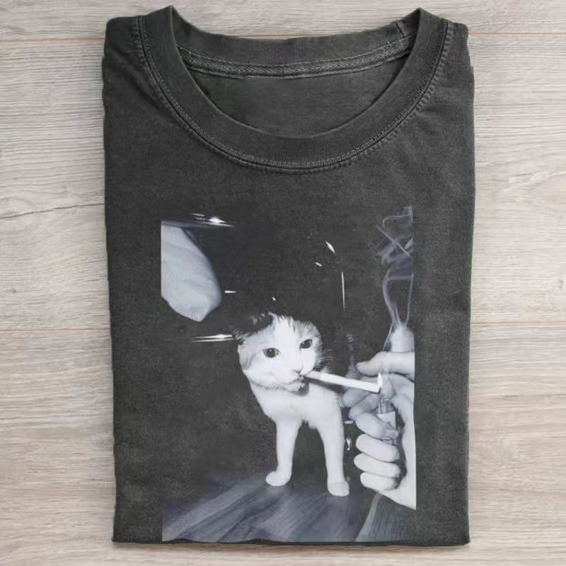 Funny Smoking Cat Meme T-shirt-ShawnCraft