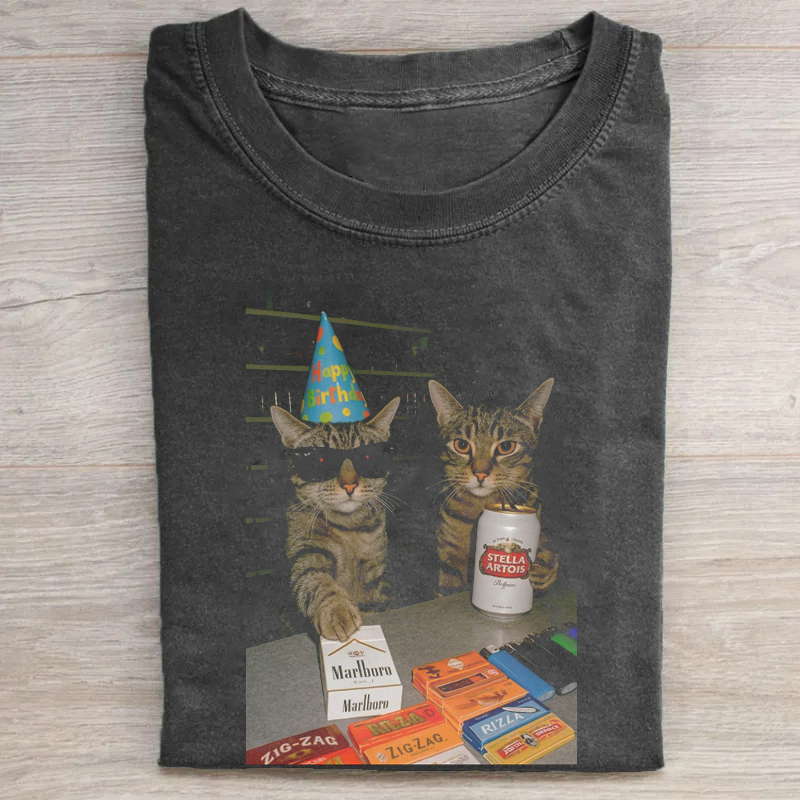 Fuuny Cat Smoking T-shirt-ShawnCraft