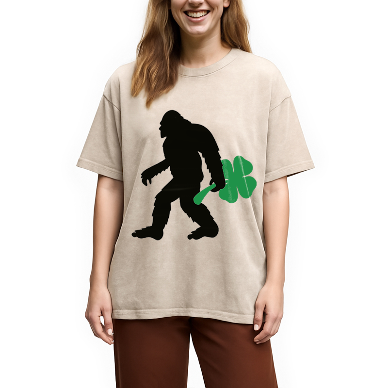 Bigfoot Hold Lucky Washed T-Shirt-ShawnCraft