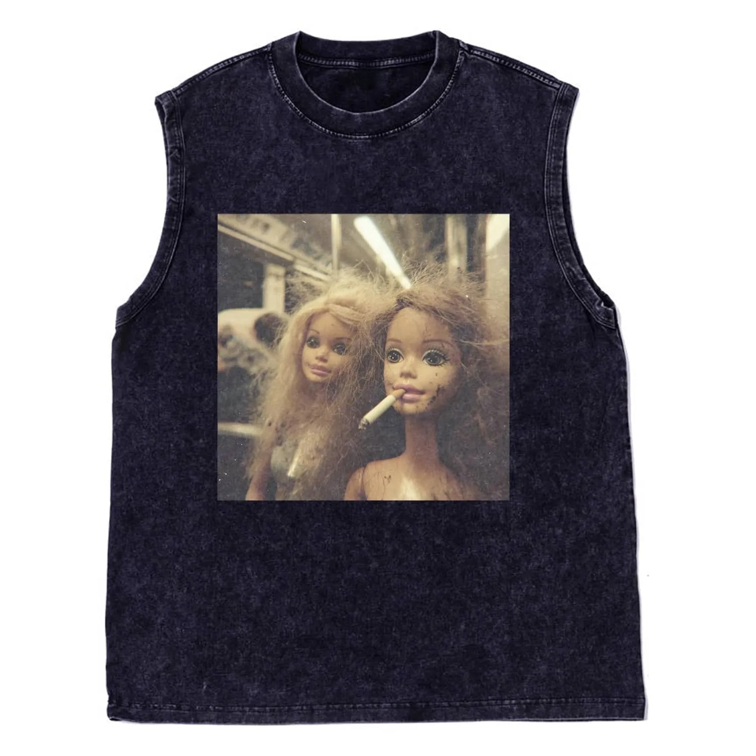 SMOKING DOLL FACE MEME ICON TANK TOPS
