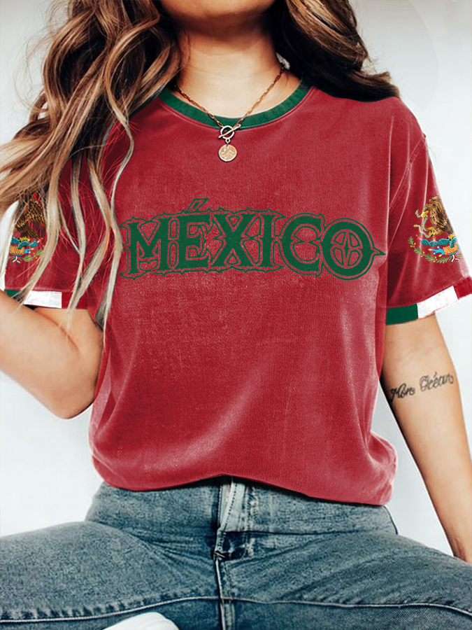 Women's Mexico Football Style Printed T-shirt