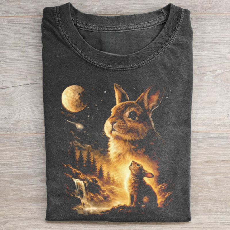 Cosmic Bunny Moonlight Fantasy Art T-shirt-ShawnCraft
