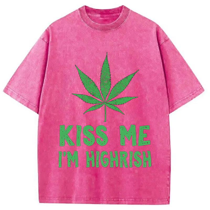 Kiss Me I'm Highrish Funny St. Patricks Day Washed T-Shirt-ShawnCraft
