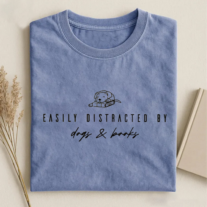 Easily Distracted By Dogs And Books T-shirt-ShawnCraft