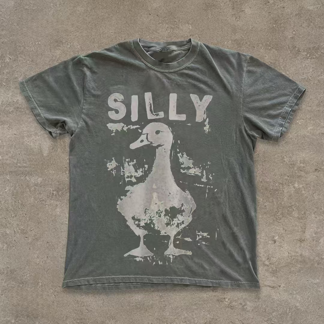 "Silly" Duck Distressed Graphic T-shirt-ShawnCraft