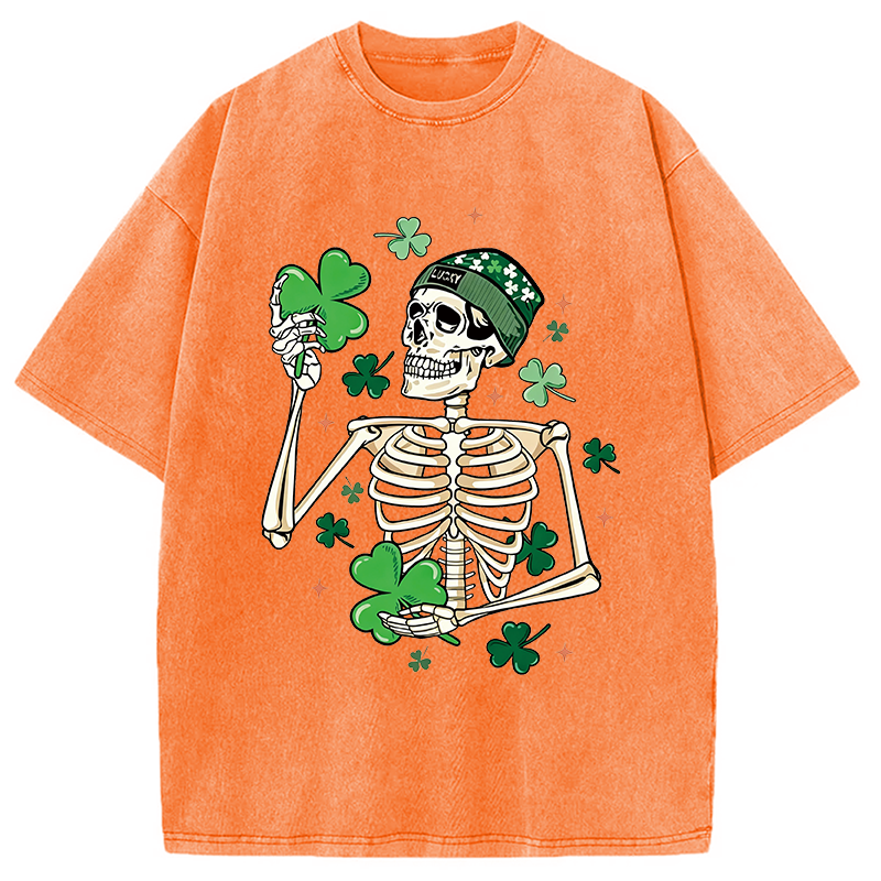 St. Patrick's Skeleton Washed T-Shirt-ShawnCraft