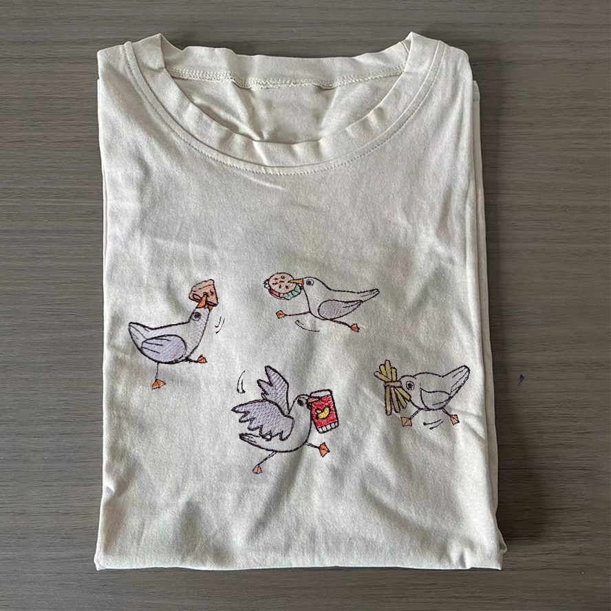 Silly Seagull Embroidered T-shirt-ShawnCraft