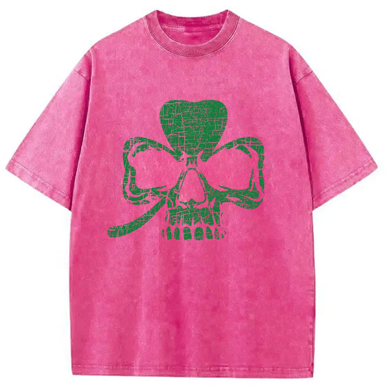 Clover Skull Washed T-Shirt-ShawnCraft