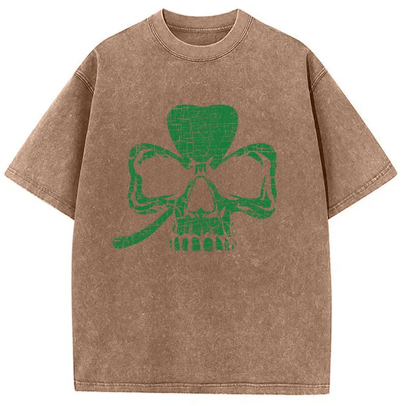 Clover Skull Washed T-Shirt-ShawnCraft