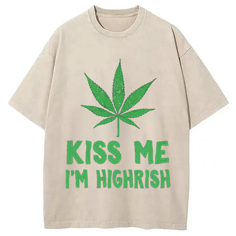 Kiss Me I'm Highrish Funny St. Patricks Day Washed T-Shirt-ShawnCraft