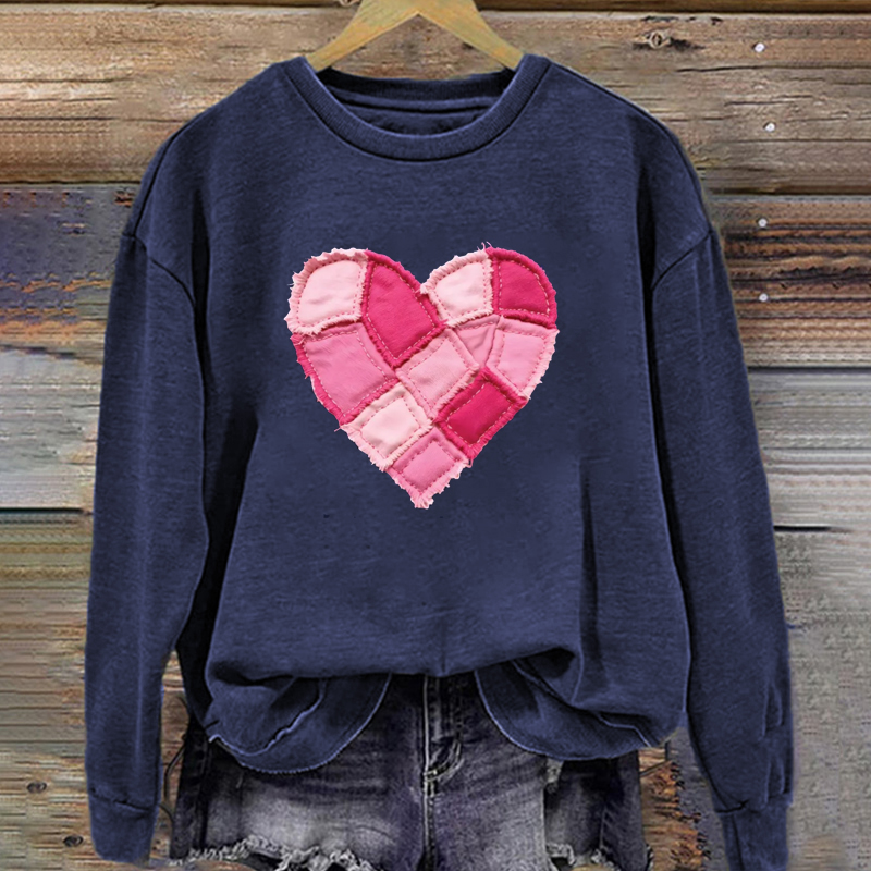 Valentine Patchwork Heart Sweatshirt-ShawnCraft