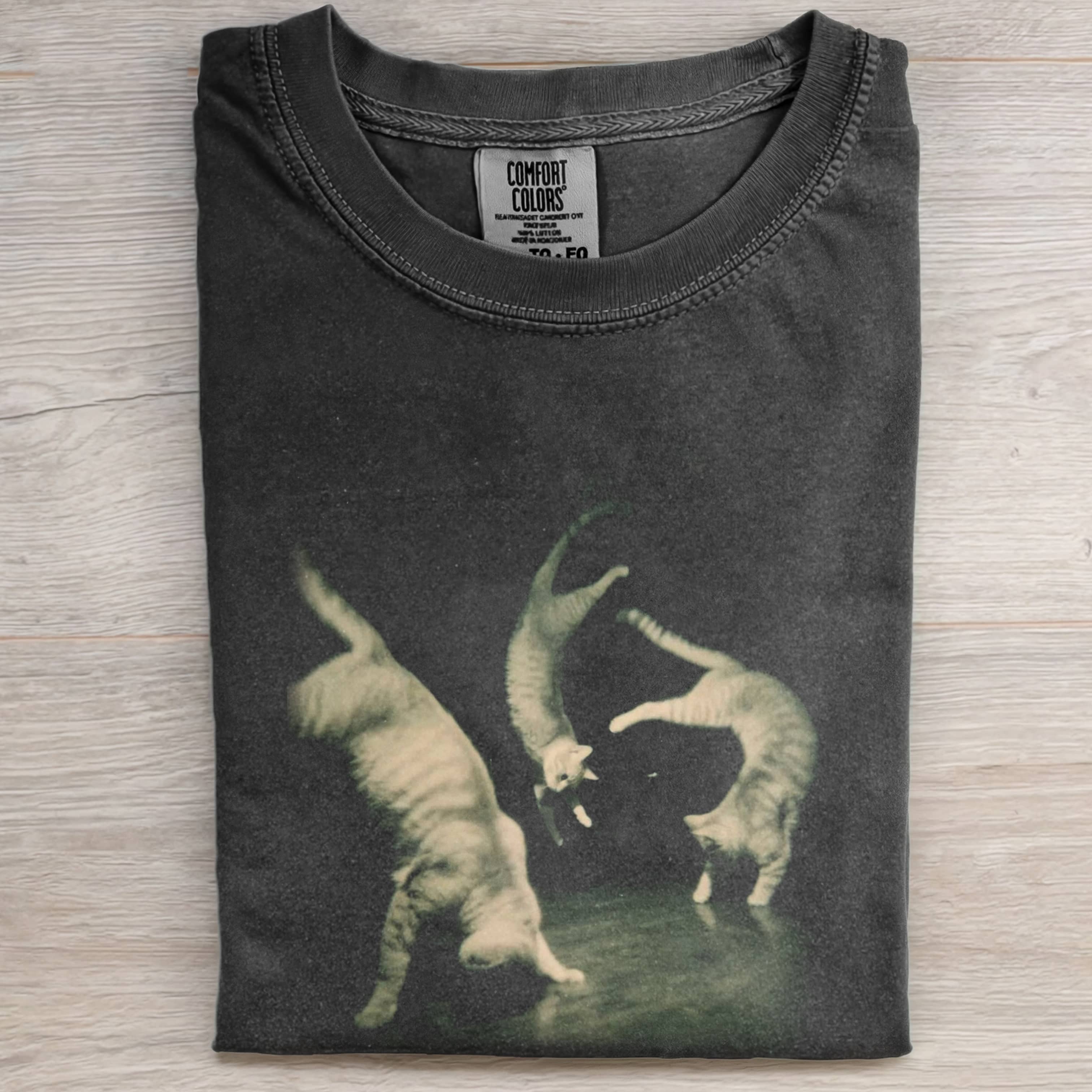 THREE CATS DANCING IN A RETRO STYLE T-SHIRT-ShawnCraft