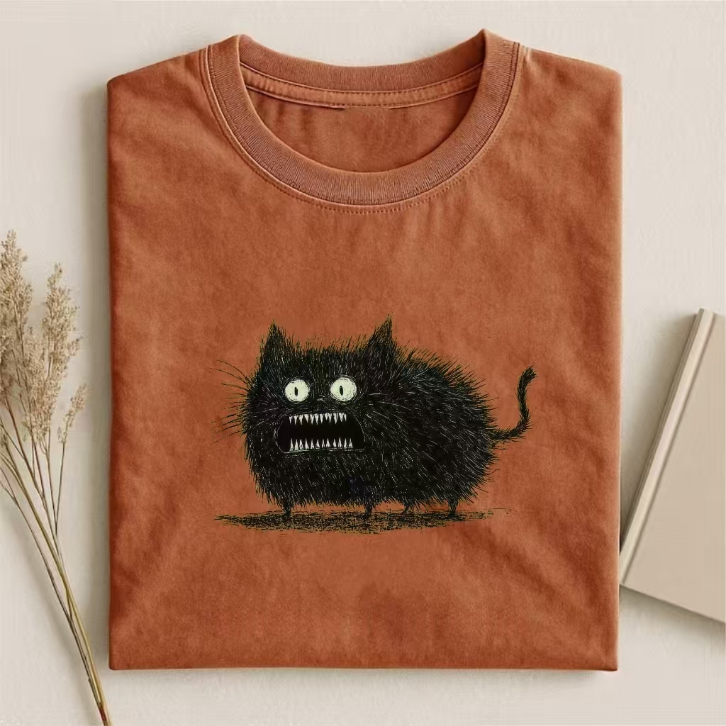 Scary Black Cat Monster Art T-shirt