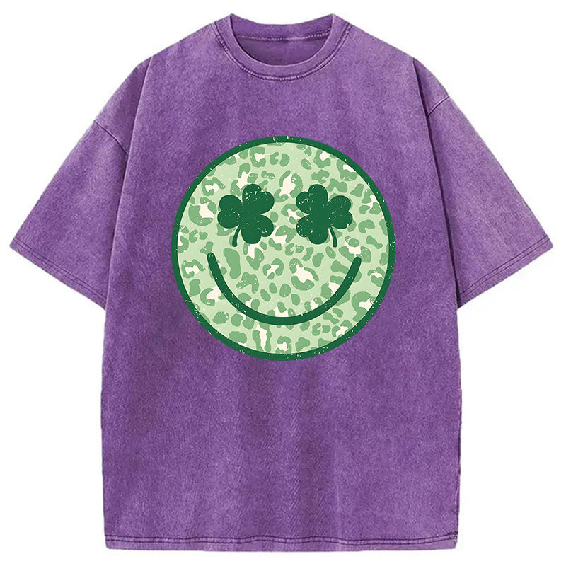 Shamrock Smile St Patrick's Day Washed T-Shirt-ShawnCraft
