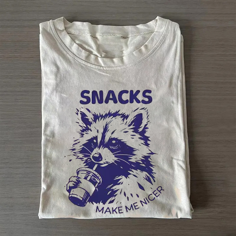 Funny Raccoon Snacks Make Me Nicer T-shirt-ShawnCraft