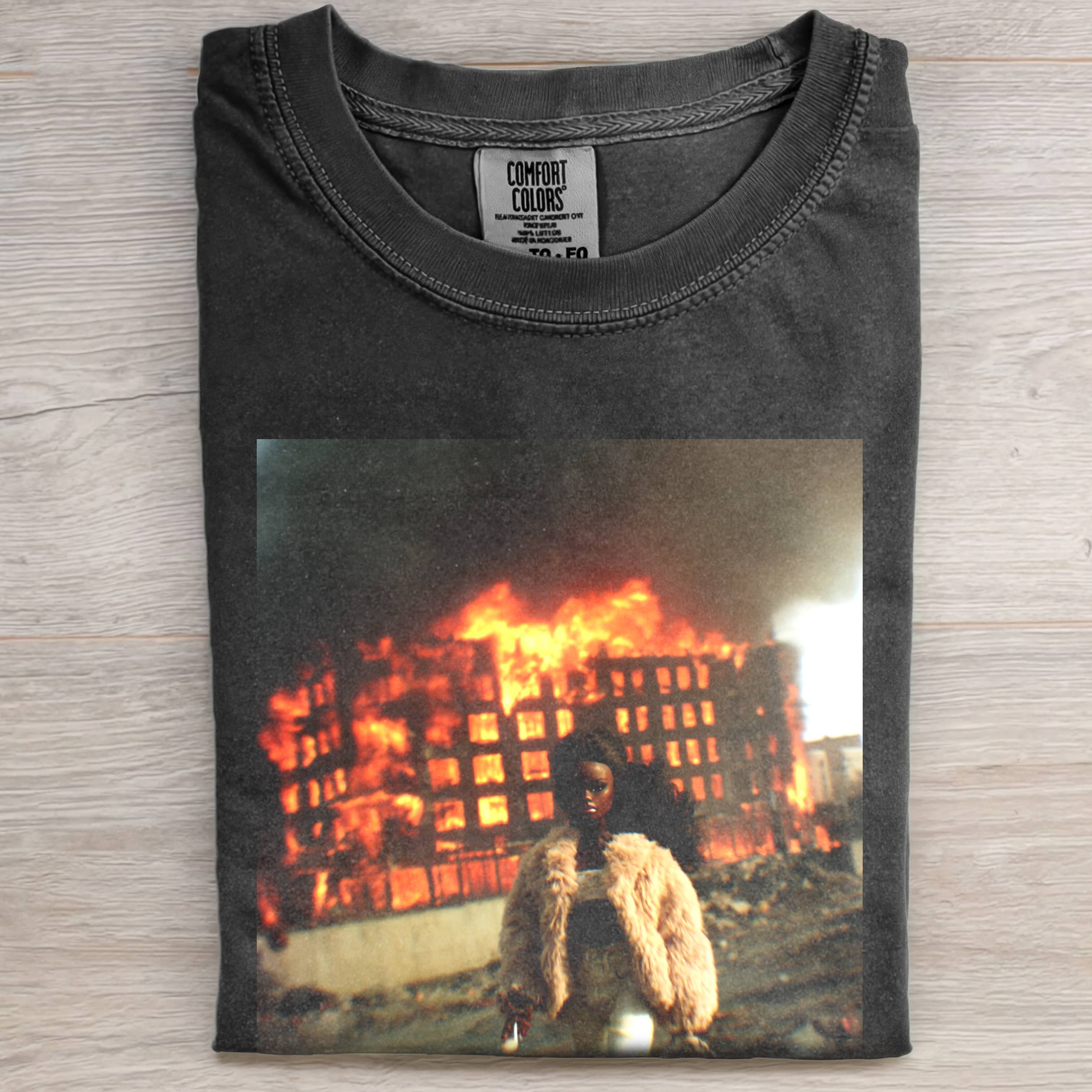 Funny Doll FaceCORE BLACK LEATHER FUR FLAME TEE-ShawnCraft