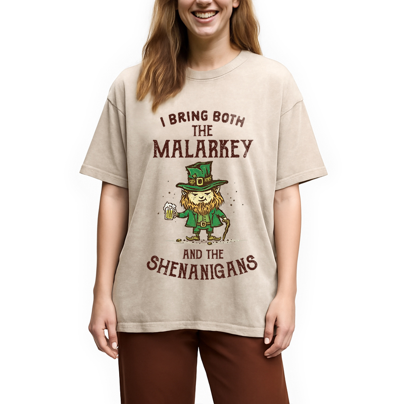 I Bring Malarkey and Shenanigans Washed T-Shirt-ShawnCraft