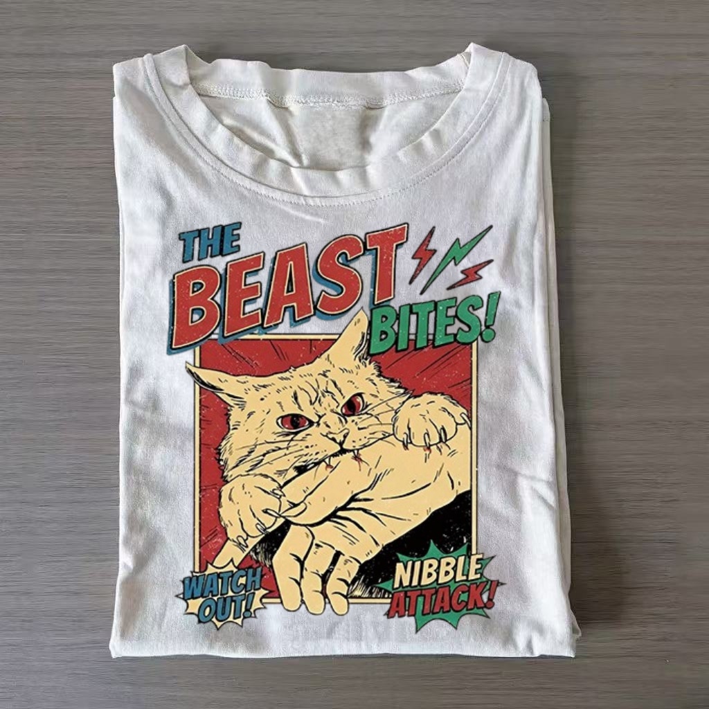 "The Beast Bites" Retro Comic Cat T-shirt-Vance