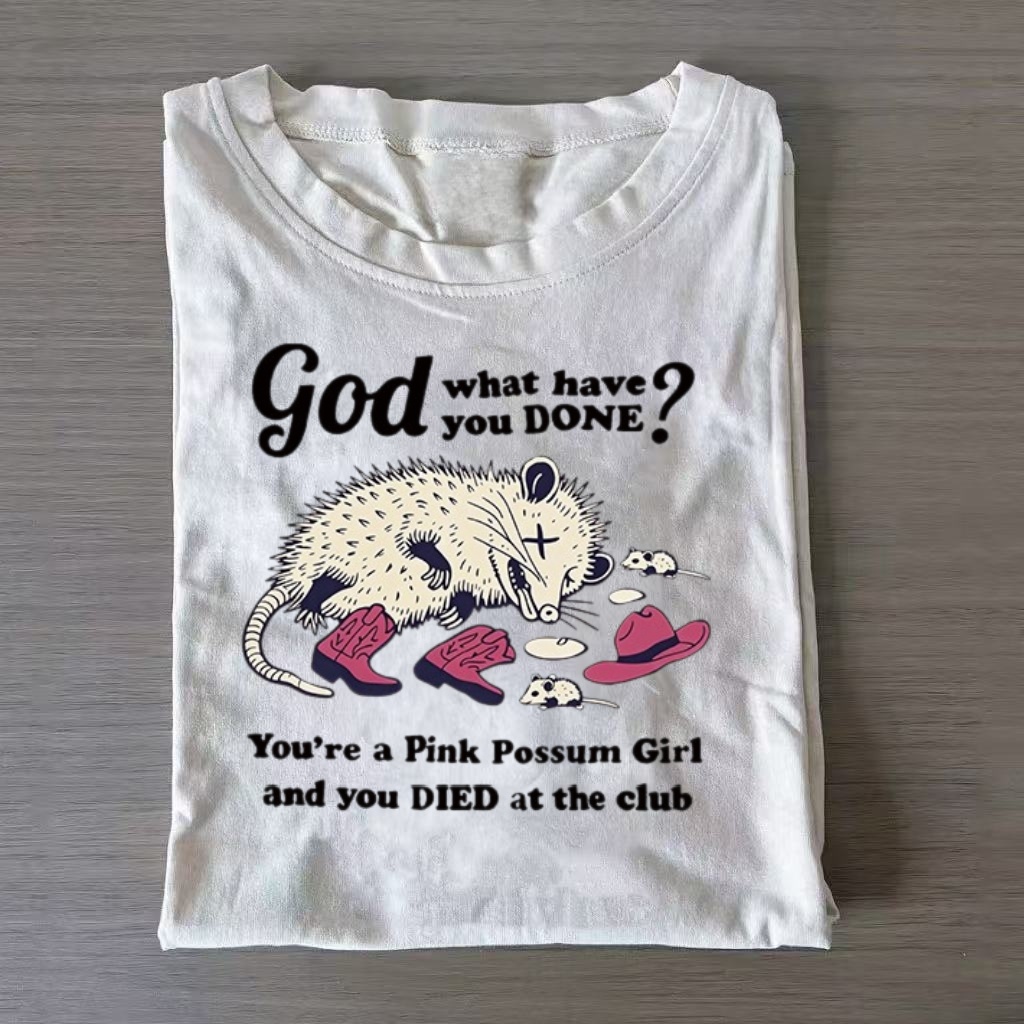 ShawnCraft® Official: "God What Have You Done?" Pink Possum Girl T-shirt - Premium Breathable Cotton Apparel