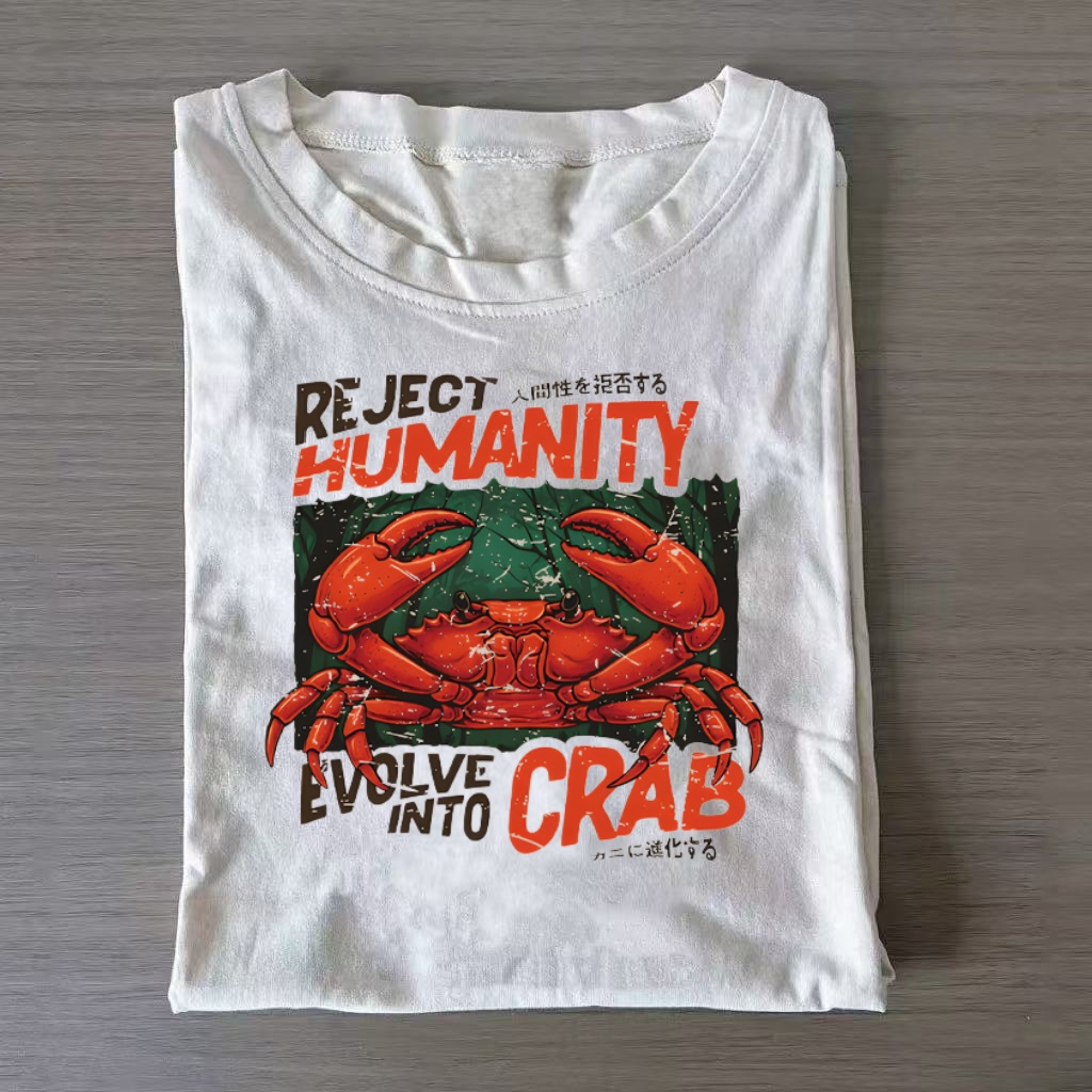 ShawnCraft® Official: "Reject Humanity Evolve Into Crab" Retro Meme T-shirt - Premium Breathable Cotton Apparel