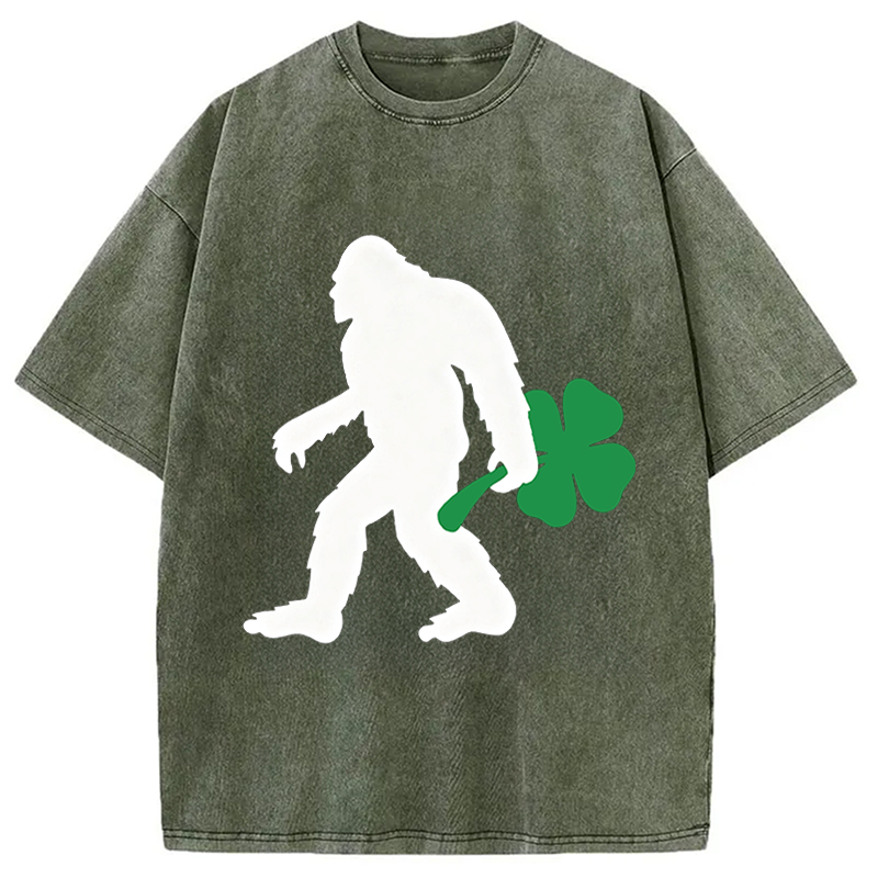 Bigfoot Hold Lucky Washed T-Shirt-ShawnCraft