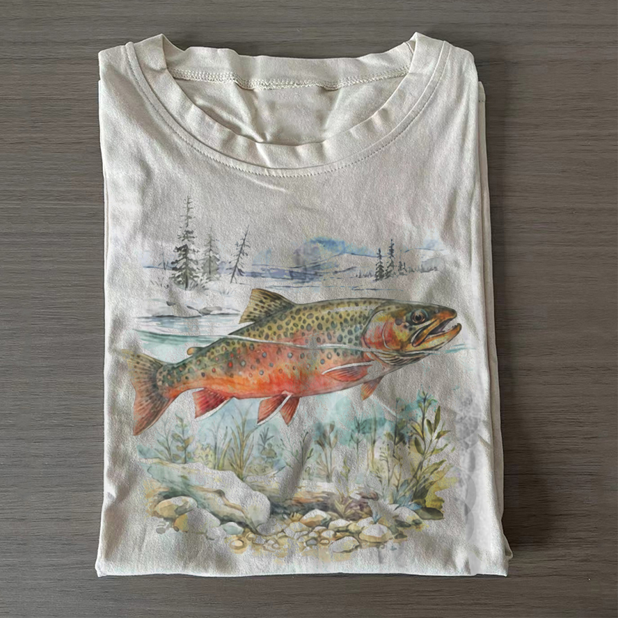 ShawnCraft® Official: Trout Fist Vintage Landscape  T-Shirt - Premium Breathable Cotton Apparel