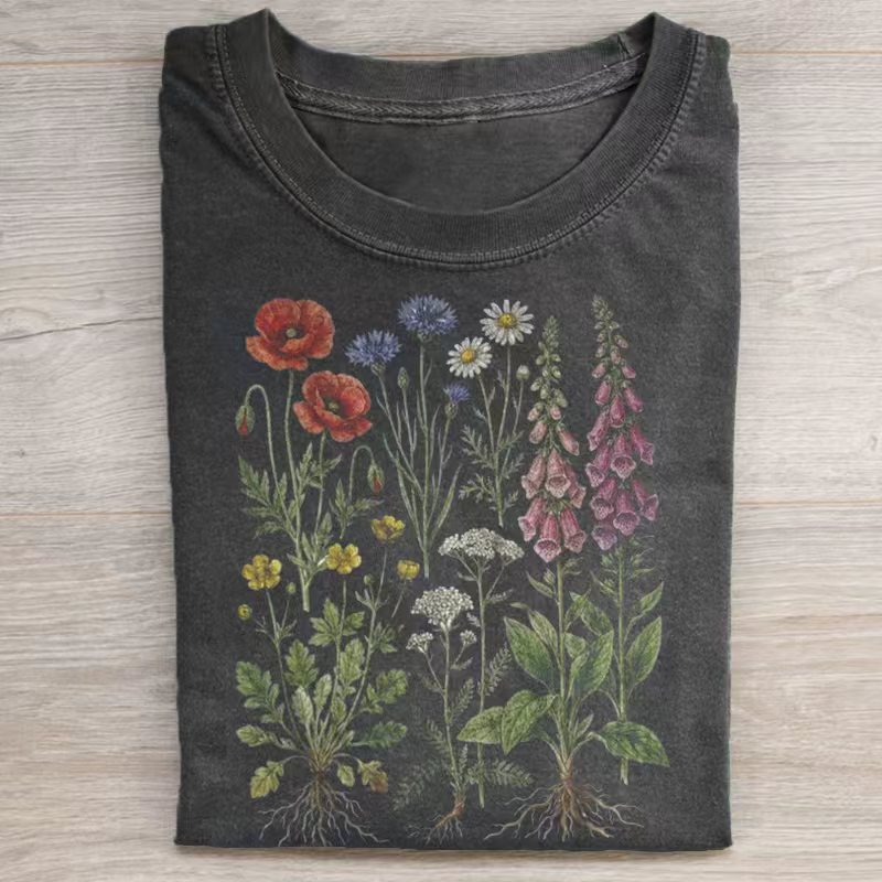Vintage Wildflower Botanical Graphic T-shirt-ShawnCraft