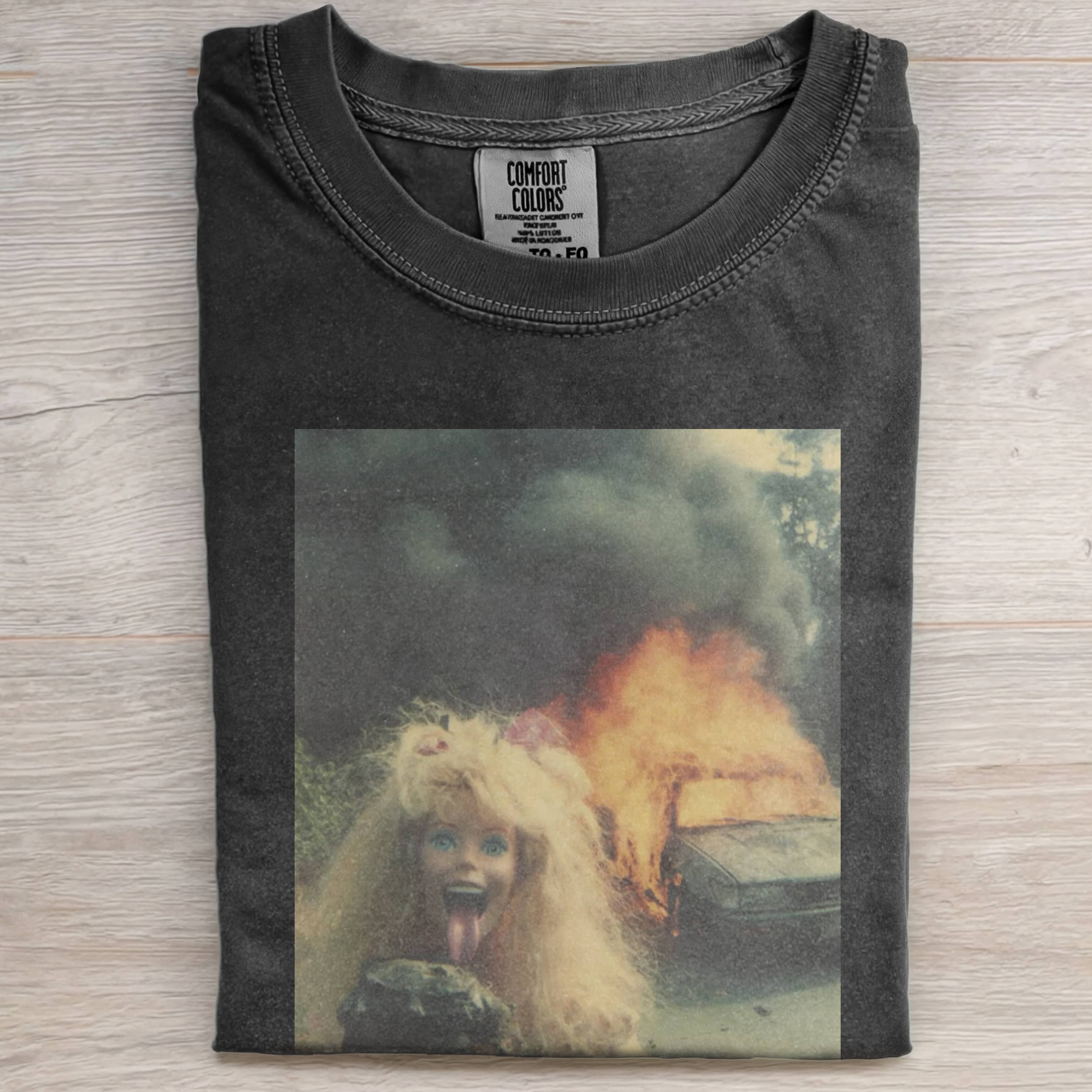 CAR BURNING Funny Doll FaceCORE TEE-ShawnCraft