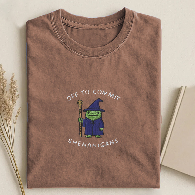 Embroidered Off to Commit Shenanigans T-shirt-ShawnCraft