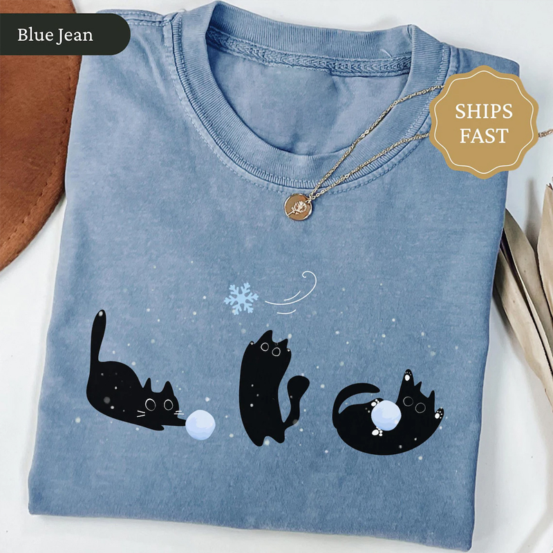 Black Cats Winter T-shirt-ShawnCraft