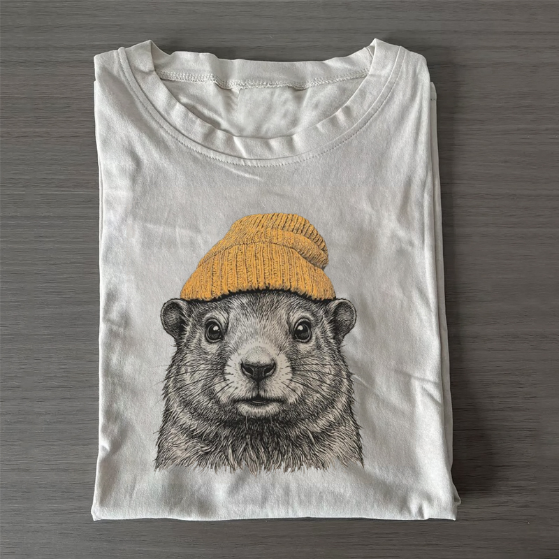 Groundhog in Beanie T-shirt-ShawnCraft