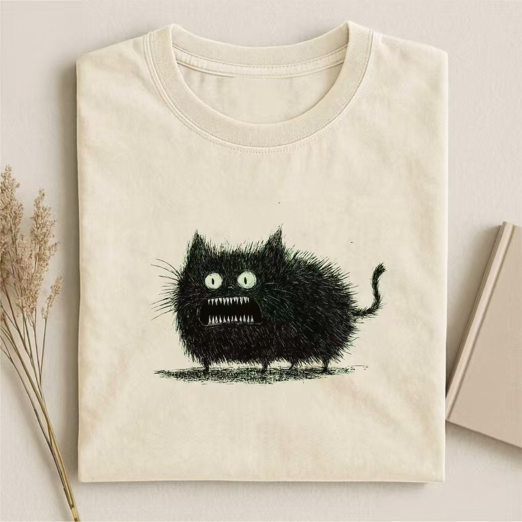 Scary Black Cat Monster Art T-shirt