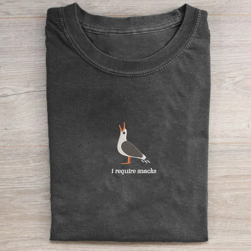 Seagull I Require Snacks Embroidered T-shirt-ShawnCraft