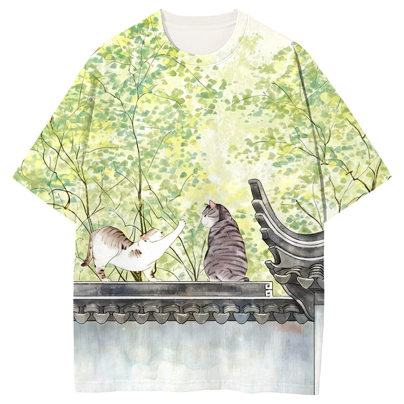 The Cat on The Wall Graphic Print T-Shirt-ShawnCraft