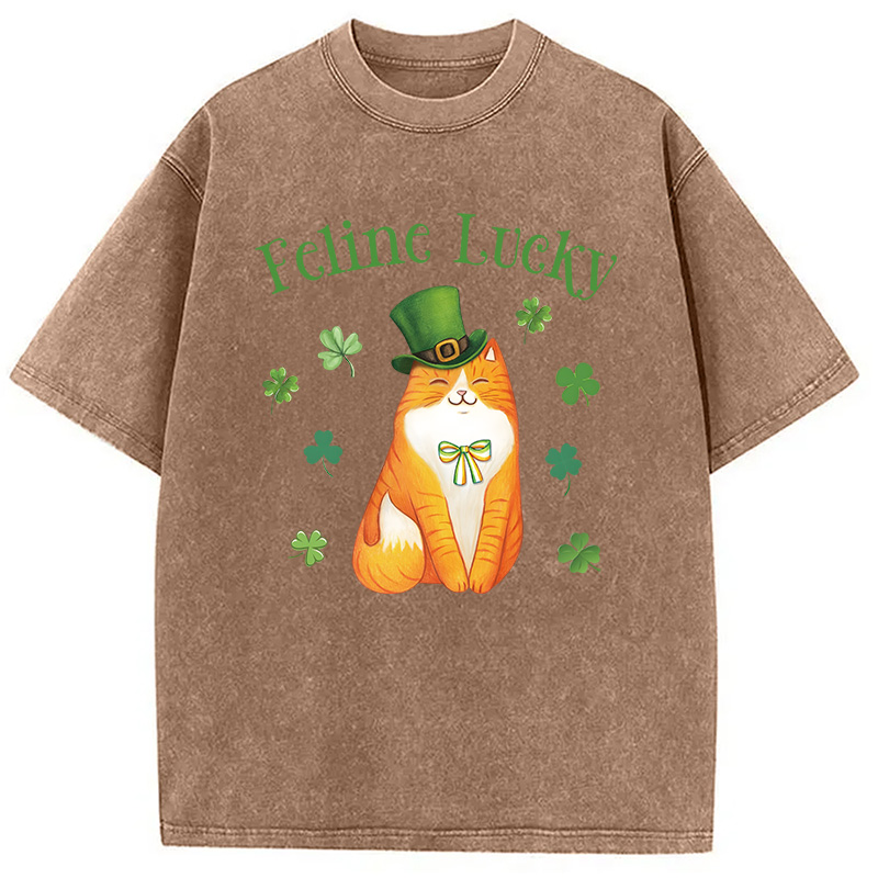 Lucky Irish Cat Washed T-Shirt-ShawnCraft
