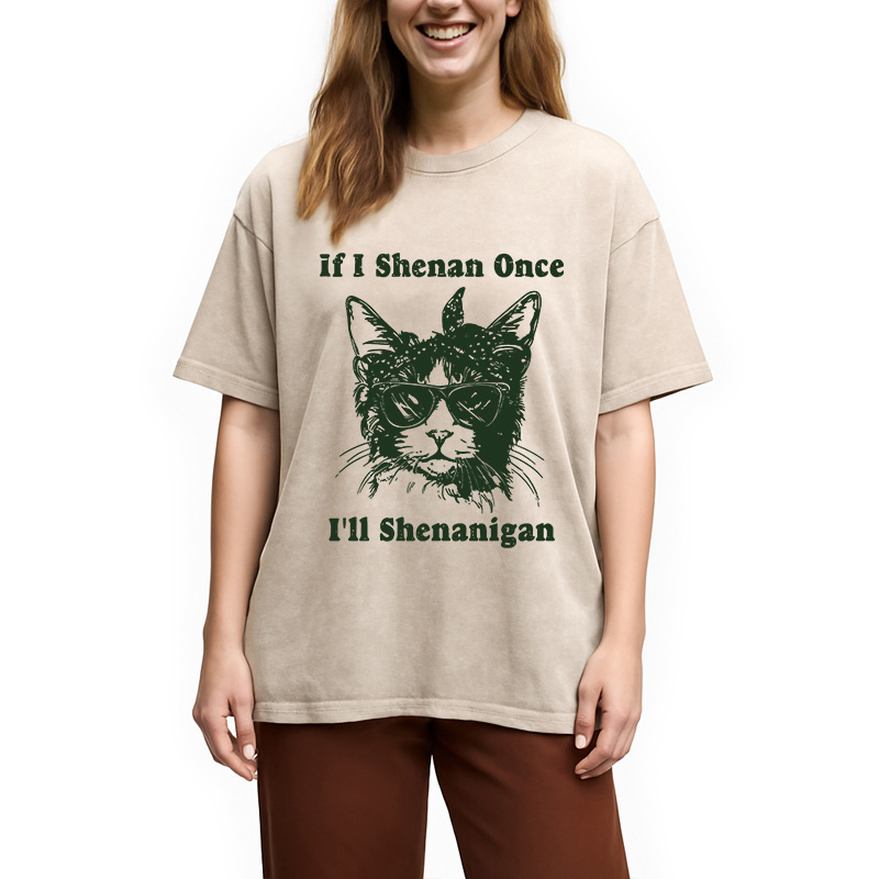 St. Patrick's Day Elegant Cat Washed T-Shirt-ShawnCraft