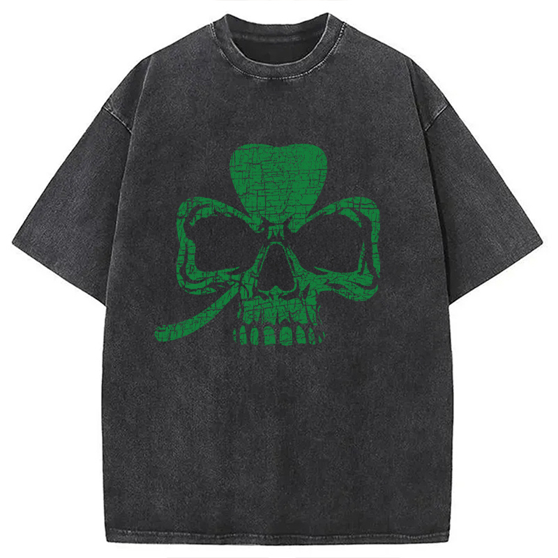 Clover Skull Washed T-Shirt-ShawnCraft