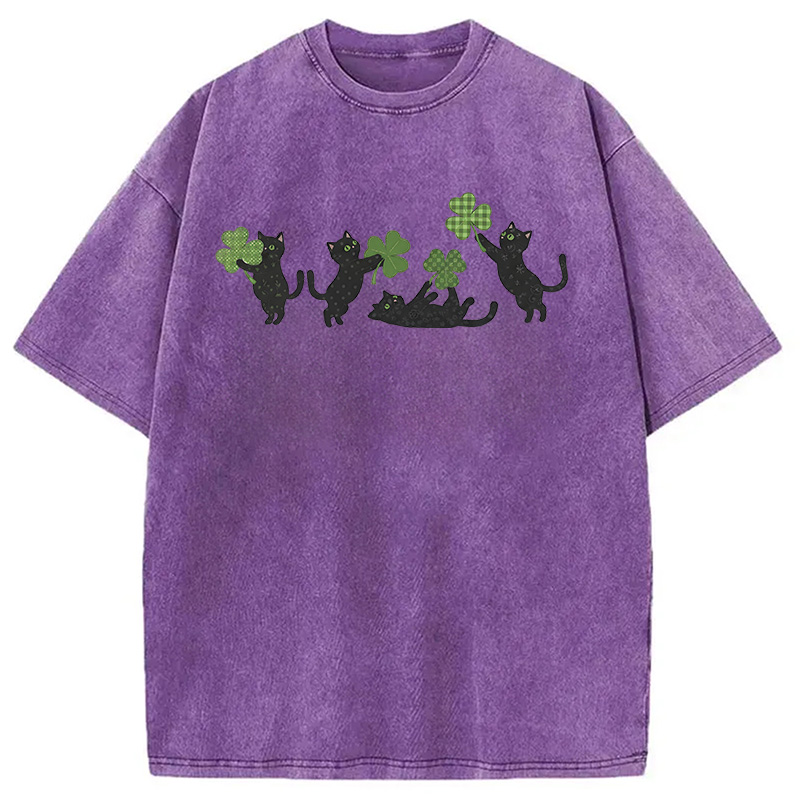 St Patricks Day Cat Washed T-Shirt-ShawnCraft
