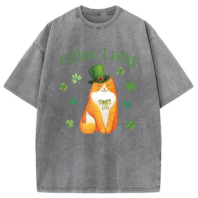 Lucky Irish Cat Washed T-Shirt-ShawnCraft